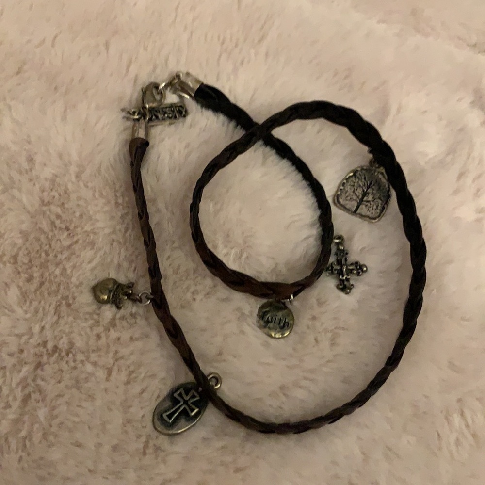 Honesty Brown leather clasp wrap charm bracelet